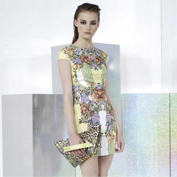 NWT Just Cavalli Gorgeous Rare Animal Floral Print Mini Bodycon Dress size XS - Picture 2 of 16